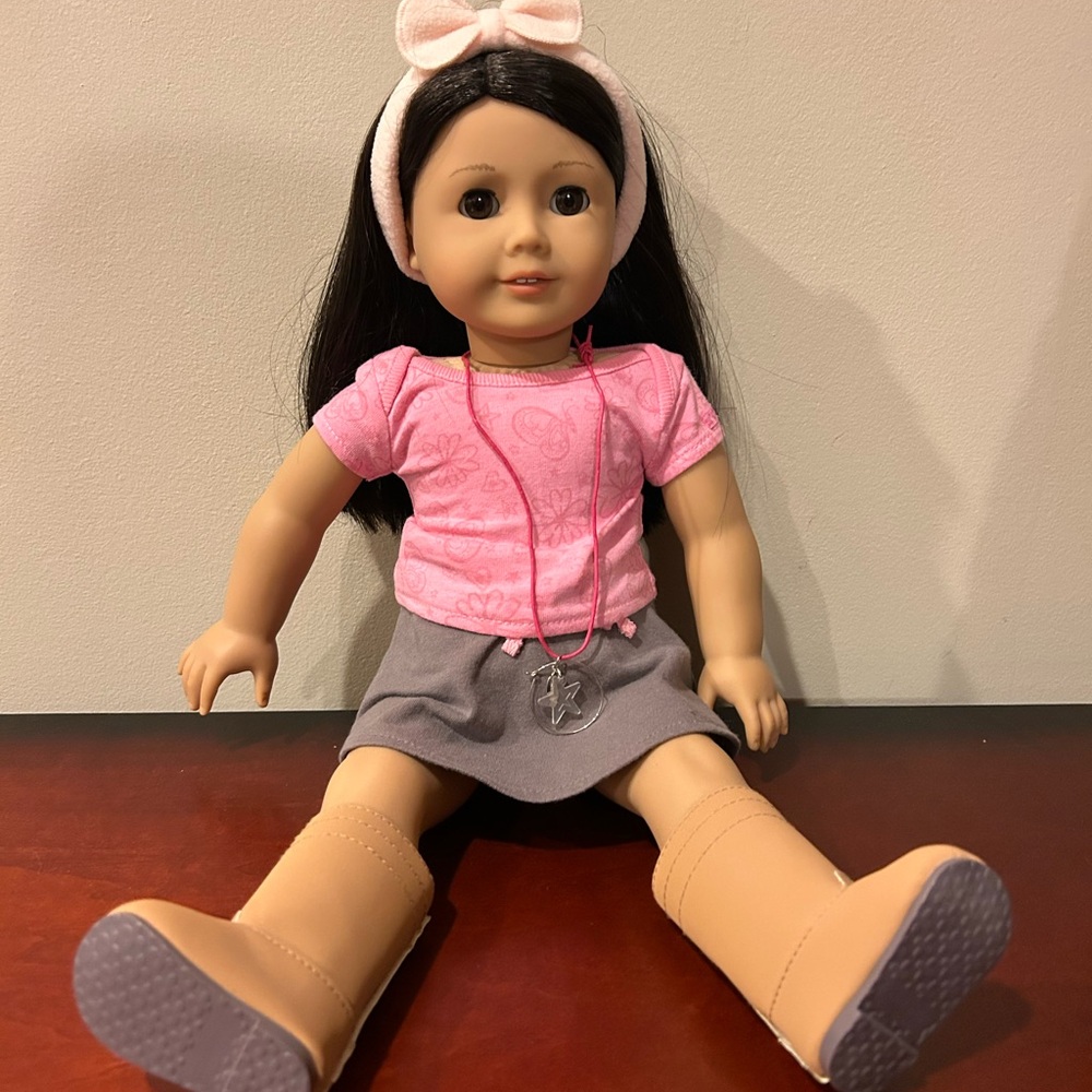 American girl doll with winter cardigan great condition size